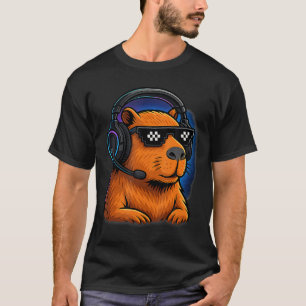 Camiseta Capivara Gamer Fone de Ouvido Gráfico Video Games