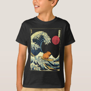Camiseta Capivara Japonês Kanagawa Onda Divertido Surf Anim