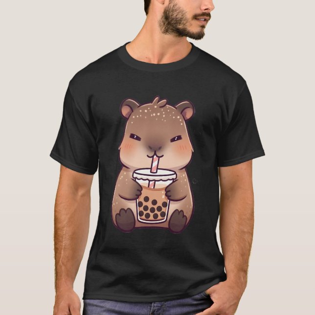 Camiseta Capivara Kawaii Bebendo Chá de Leite (Frente)