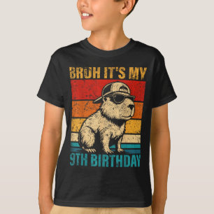 Camiseta Capivara Menino de Aniversário de 9 Anos Bruh Aniv