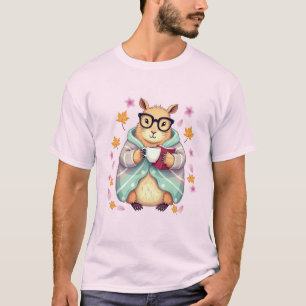 Camiseta Capivara Montada em um Livro e Bebendo Café Cerej