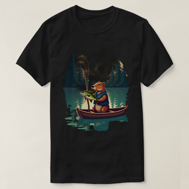 Camiseta Capivara Pesca Pixel Art Nostalgia de Jogo Retrô (Frente do Design)