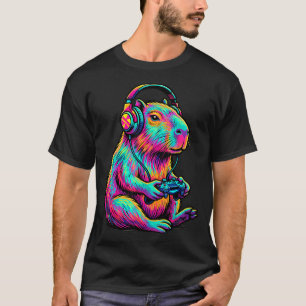 Camiseta Capivara Video Games Jogador Divertido Gráfico de