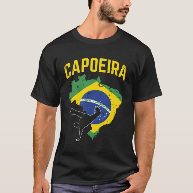 Camiseta Capoeira Brasil Bandeira Artes Marciais Afro-Brasi (Frente)