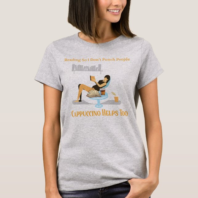 Camiseta Cappuccino engraçado e livros (Frente)