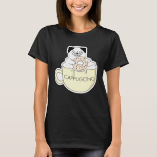 Camiseta CappugCino Pug Fofo com um Biscoito em uma Caneca