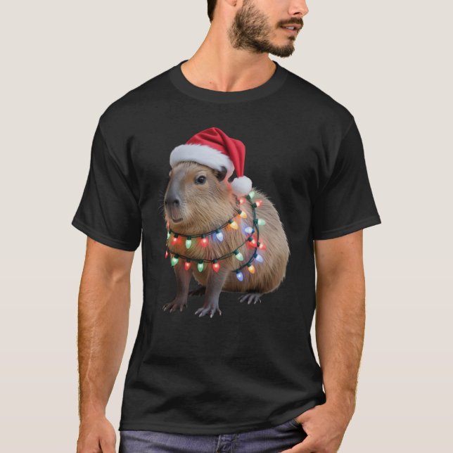 Camiseta Cappy de Natal Capybara Luzes de Natal (Frente)