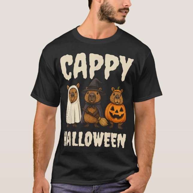 Camiseta Cappy Halloween Capybara Ghost Witch Pumpkin Spook (Frente)
