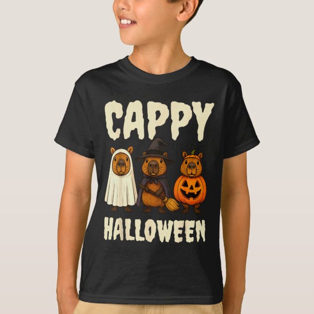 Camiseta Cappy Halloween Funny Capybara Ghost Witch Pumpkin (Frente)
