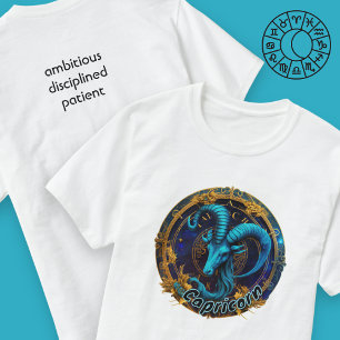 Camiseta Capricórnio Azul e Dourada Aquarela Zodiac