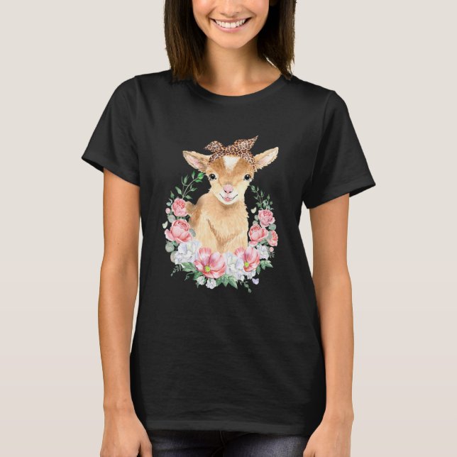 Camiseta Caprino Bonito Com Flor De Cabeça De Leopardo Cuja (Frente)