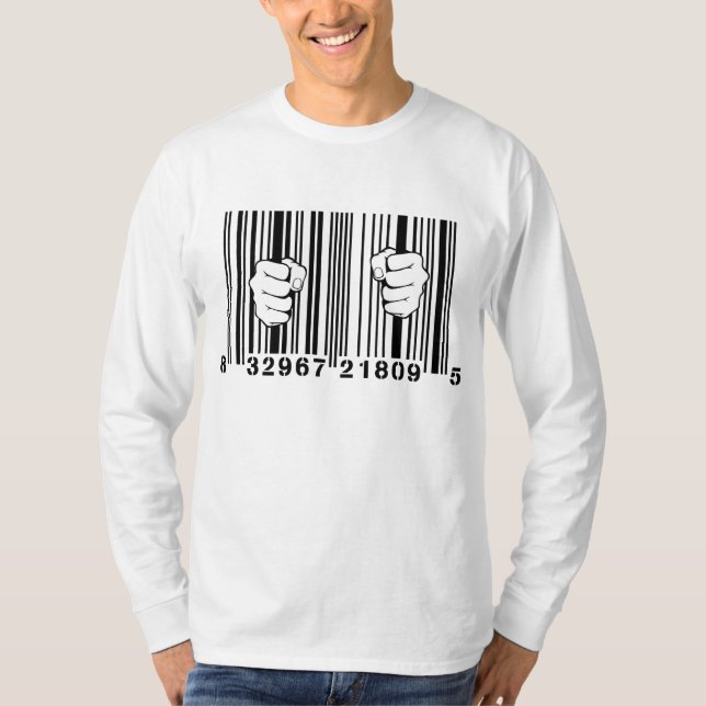 Camiseta Capturado pela prisão do código de barras do UPC (Frente)