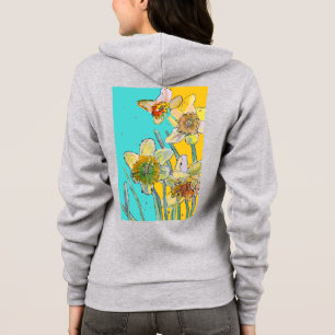 Camiseta Capuz com padrão de flores de narciso em aquarela