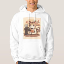 Camiseta Capuz Cute Funny Cozy Cartoon Barista Gat