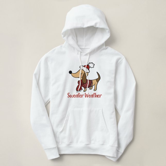 Camiseta Capuz de cachorro de inverno Dachshund (Frente do Design)