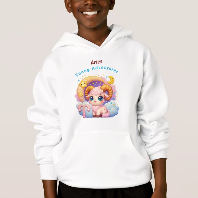 Camiseta Capuz de Fleece Infantil Aries Zodiac (Frente)