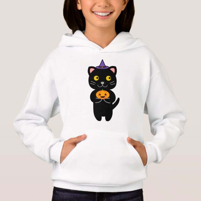 Camiseta Capuz de Gato do Dia das Bruxas (Frente)
