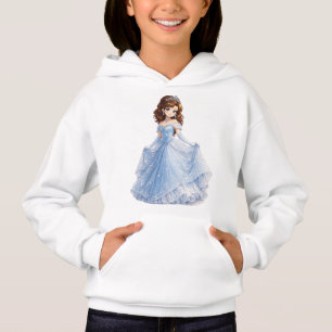 Camiseta Capuz de Menina Princesa Azul Fofa