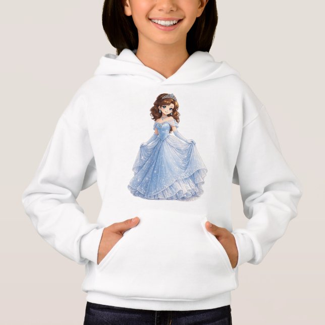 Camiseta Capuz de Menina Princesa Azul Fofa (Frente)