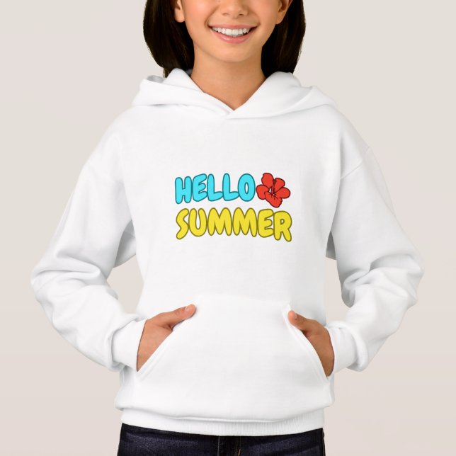 Camiseta Capuz de Moletom Olá Verão Crianças  (Frente)