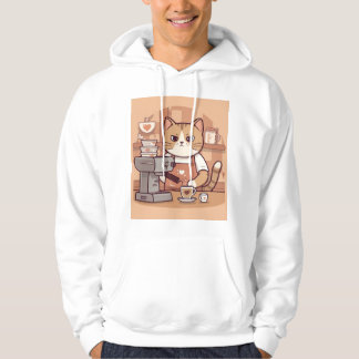 Camiseta Capuz Gato Barista Cartoon Engraçado Fofo
