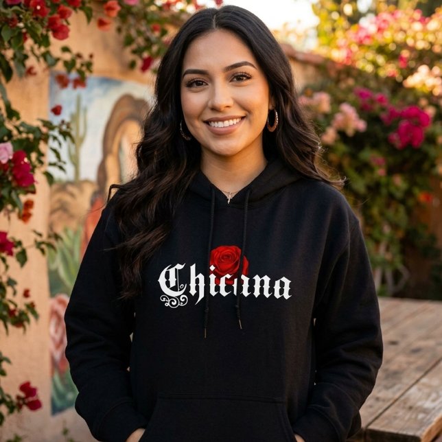 Camiseta Capuz Vermelho Chicana (Chicana Red Rose Hoodie)