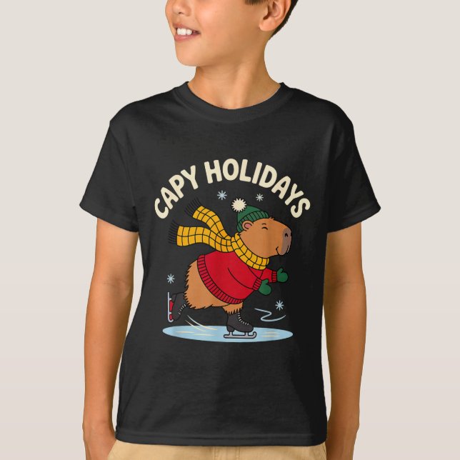 Camiseta Capy Holidays Ice Skating Capybara Funny Xmas Chri (Frente)