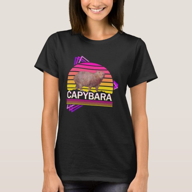 Camiseta Capybara 80s, homem retrô, mulheres capybara (Frente)