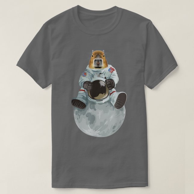 Camiseta Capybara Astronauta Sentando o Fato da Lua Galay C (Frente do Design)