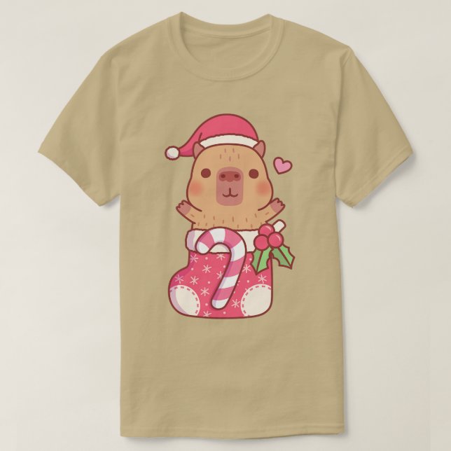 Camiseta Capybara Bonita No Natal, Com Doces (Frente do Design)