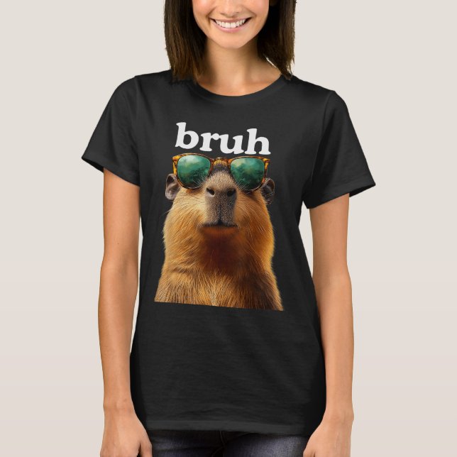 Camiseta Capybara Bruh With Sungles Funny Meme Lovers Men W (Frente)