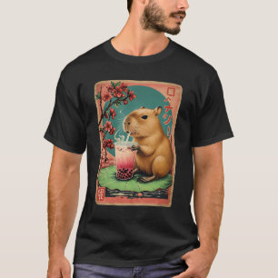 Camiseta Capybara Bubble Tea Gráfico Kawaii Japonês Vintage