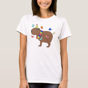 Camiseta Capybara com borboletas relaxa amigo animal bonito