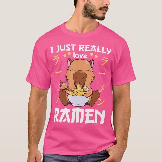 Camiseta Capybara Com Noodles Ramen Kawaii Capybara (Frente)