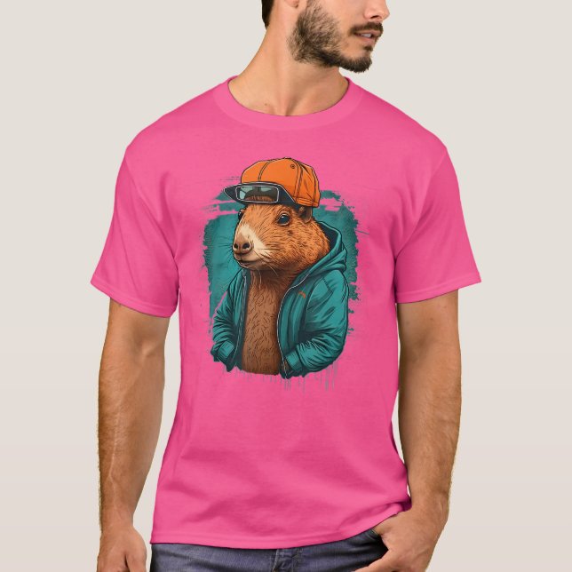 Camiseta Capybara Cute E Funny Capybara Rap Dj Hip-Salto Rb (Frente)