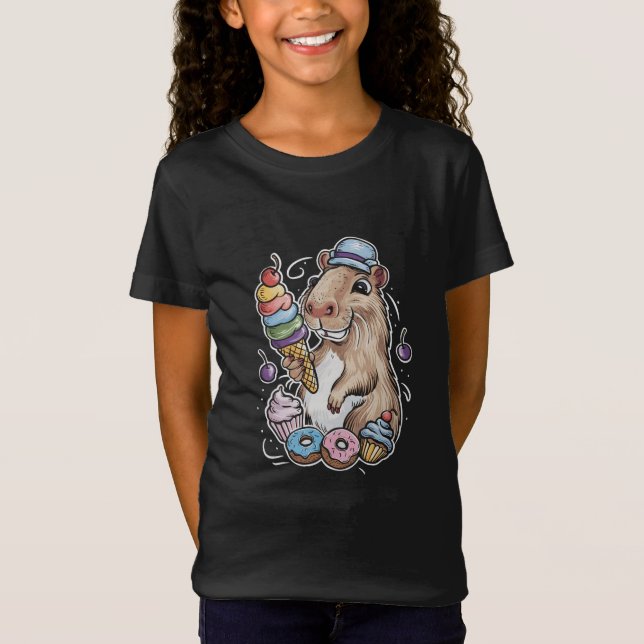 Camiseta capybara doce rosquinha cupcakes doces (Frente)