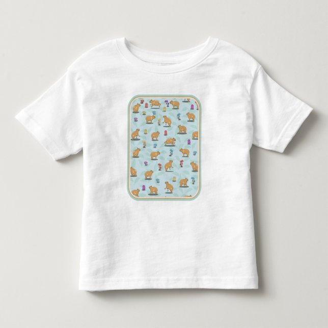 Camiseta Capybara e padrão de cogumelos (Frente)