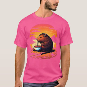 Camiseta Capybara Eating Ramen Retro Vintage Capibara Gnawe