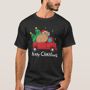 Camiseta Capybara Enfeites de natal Truck Tree Funny Xmas