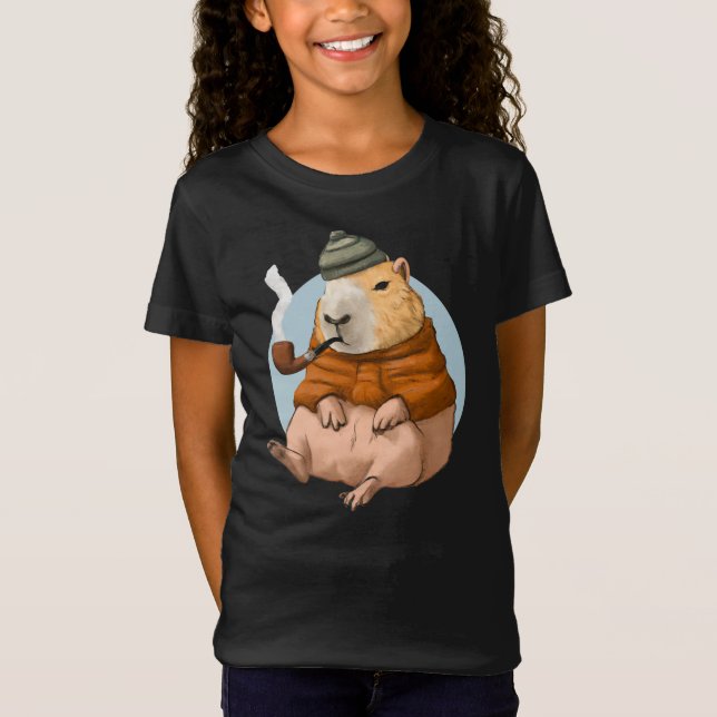 Camiseta Capybara Fumando uma tubulação na fria (Frente)