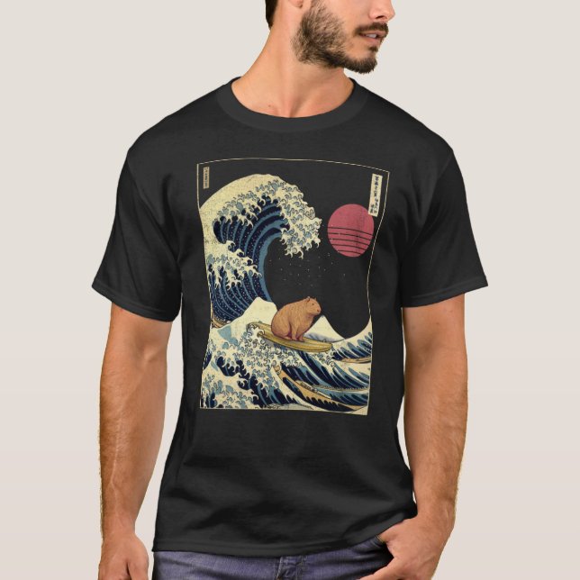 Camiseta Capybara Kanagawa Wave Surf Funny Animal (Frente)