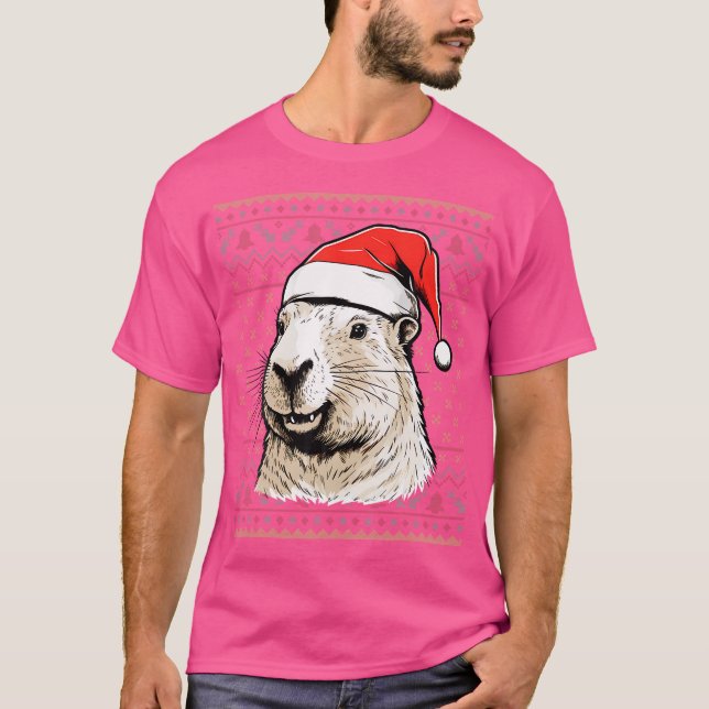 Camiseta Capybara Lover Xmas Santa Hat Ugly Capybara Cristo (Frente)