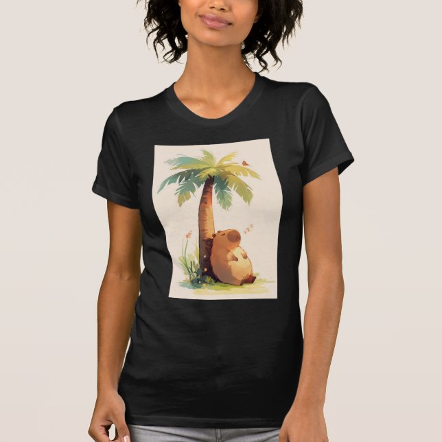 Camiseta Capybara Napping Sob Palm Tree (Frente)