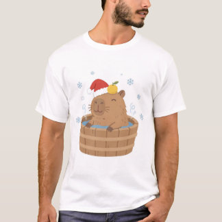 Camiseta Capybara Natal Onsen Chapéu de Papai Noel