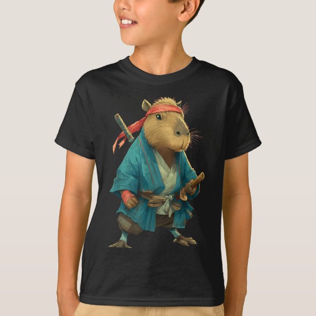 Camiseta Capybara Ninja Samurai Japan Funny Japanese Graphi (Frente)