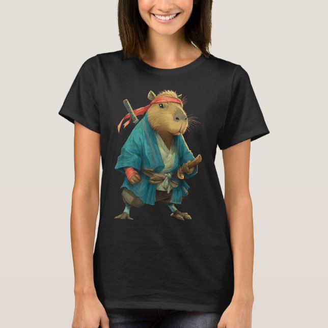 Camiseta Capybara Ninja Samurai Japan Funny Japanese Graphi (Frente)