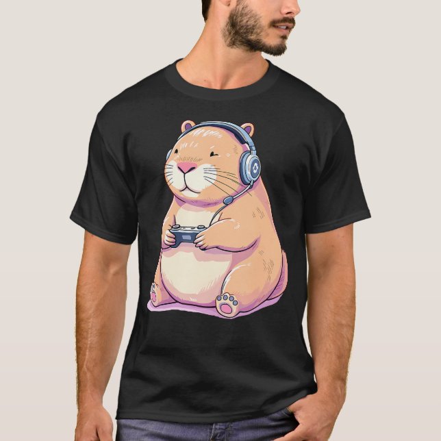 Camiseta Capybara Playing Video Games Funny (Frente)