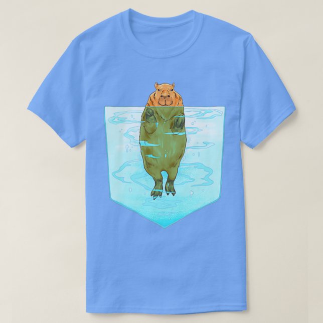 Camiseta Capybara Pocket Engraçado Num Bolso De Piscina (Frente do Design)
