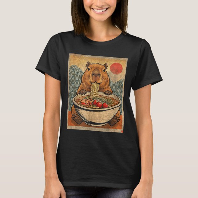Camiseta Capybara Ramen Japanese Funny Graphic Kawaii Anime (Frente)