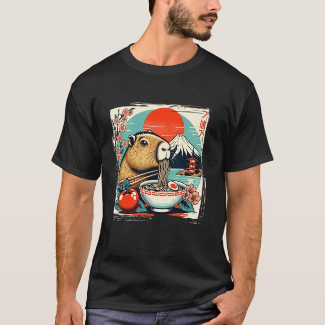 Camiseta Capybara Ramen Retro Engraçado Japonês (Frente)